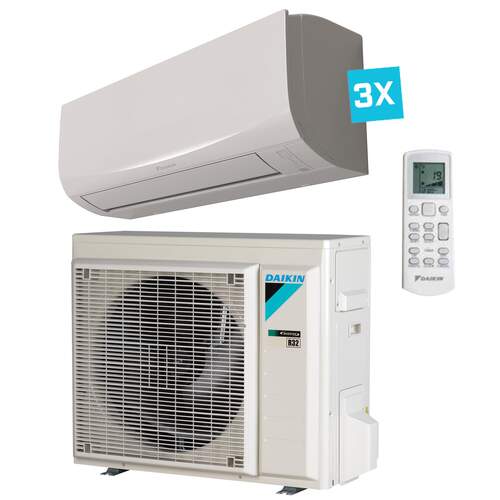 Daikin Daikin Sensira Multi-split 3 binnenunits: 2x 2,5 + 1x 3,5 kW + buitenunit 5,2 kW R32 wit (incl. 3x IR afstandsbediening en Wifi)